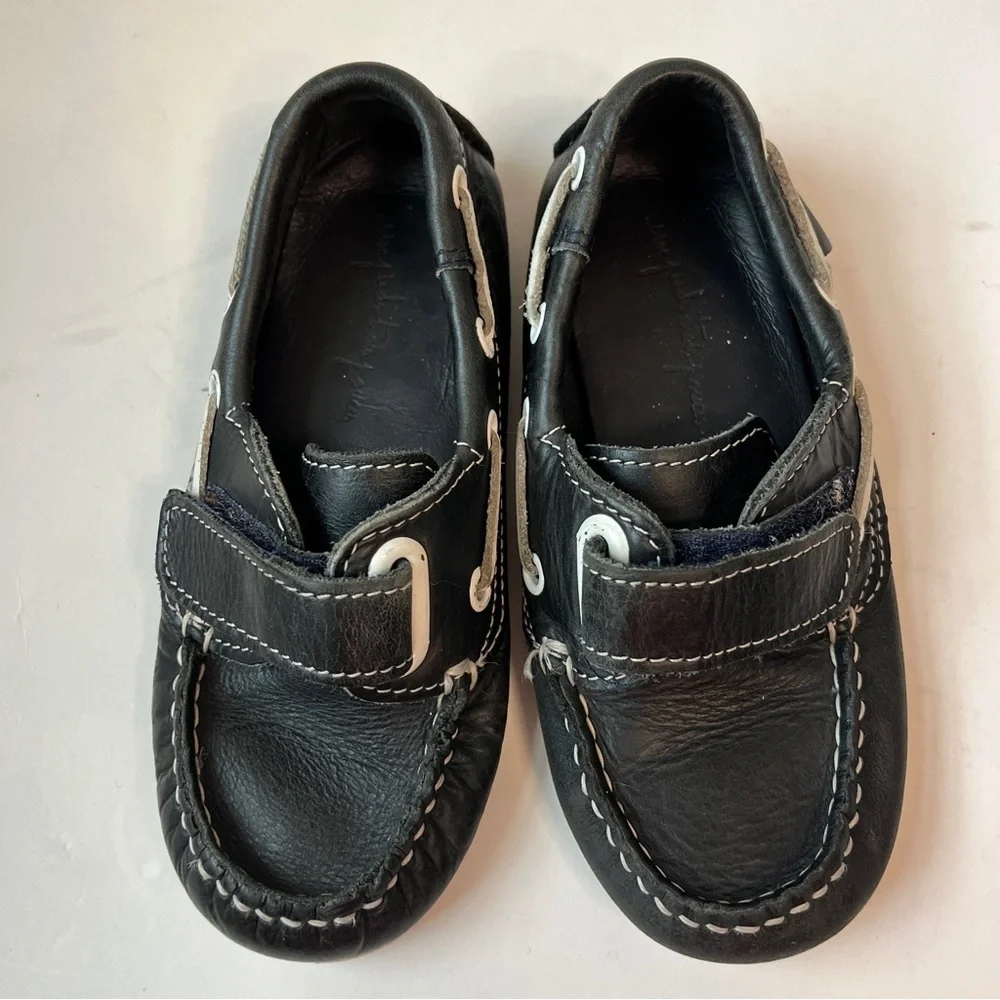 six pieds trois pouces Boys Dark Leather Self Closure Loafers
